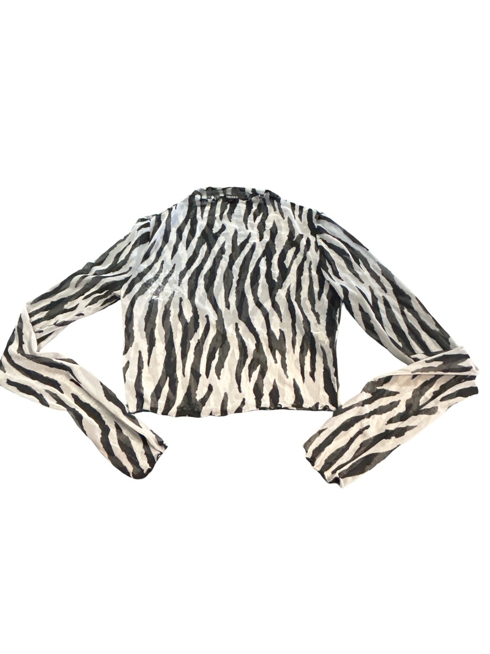Forever 21 Y2K Zebra Print Sheer Mesh Long Sleeve Crop Top Small Made in USA